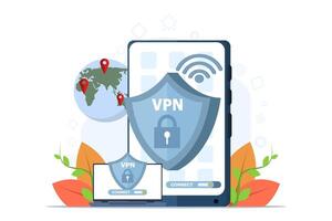 Virtual Private Network Concept. Using VPN Technology System to Protect their Personal Data on Smartphones, vpn technology system, browser unblock websites, internet connection. vector