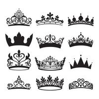 A black silhouette Queen crown set vector