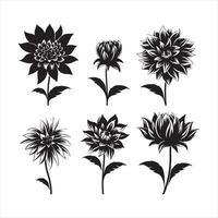 A black silhouette dahlia flower set vector