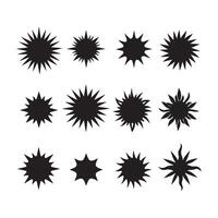 A black silhouette sun symbol set vector