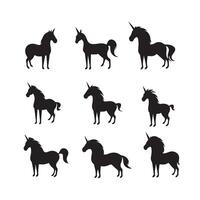 A black silhouette unicorn set vector