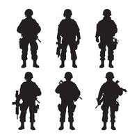 A black silhouette soldier set vector