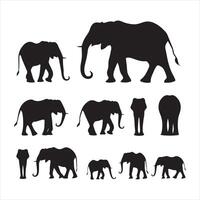 A black silhouette Elephant set vector