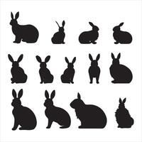 A black silhouette Bunny set vector