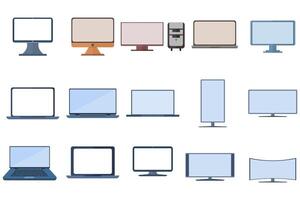 Collection of electronics and devices related icons. Computer and laptop icons. Collection of computer, hardware, laptop and computers vector signs. flat vector illustration on white background.