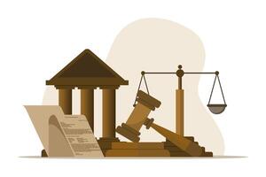 Legal advice concept and consultation. Law and justice scene. lawyer consultant client, judge knocks with wooden gavel. Consideration. Flat vector illustration on white background.