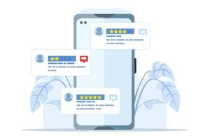 concept of application rating, technology, customer satisfaction, customer feedback, character in providing service assessments. review, ui and ux, social media, flat vector illustration.