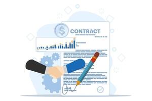 business contract concept, agreement illustration, teamwork and collaboration, partnership, business startup strategy, cooperation agreement in business or partnership. flat vector illustration.