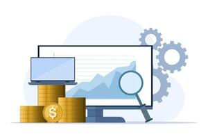 negocio márketing equipo planificación concepto, analizando financiero informes y datos a incrementar ganancia, negocio informes, datos diagramas y gráficos, Estadísticas o analítica, datos análisis, mercado investigación. vector