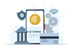 online mobile banking concept. Online payments and electronic bill payments. Transaction security. Collection of mobile banking application design concepts. Flat vector illustration on background.