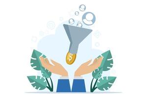 advertising analysis concept, customer generated leads get conversion to sales, marketing funnel conversion rate, marketing funnel handle to attract potential customers and convert to sales. vector
