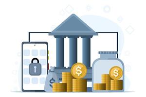 online mobile banking concept. Online payments and electronic bill payments. Transaction security. Collection of mobile banking application design concepts. Flat vector illustration on background.