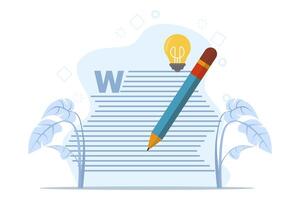 Copywriting concept, journalism, writing, copyright idea. pencil writing or text editing. Vector illustration in flat design on white background. Concept of copywriting, journalism, wr.