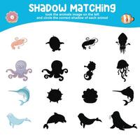 Look the animal image on the left and circle the correct shadow of each animal. Find the correct shadow vector