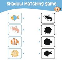 Matching shadow game for children. Find the correct shadow. Worksheet for kid. vector