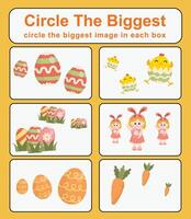 Circle the bigger worksheet. Learning about comparison. Printable activity page for kids. Educational children game vector