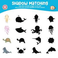 Look the animal image on the left and circle the correct shadow of each animal. Find the correct shadow vector