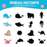 Look the animal image on the left and circle the correct shadow of each animal. Find the correct shadow vector