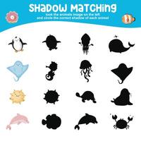 Look the animal image on the left and circle the correct shadow of each animal. Find the correct shadow vector