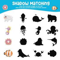 Look the animal image on the left and circle the correct shadow of each animal. Find the correct shadow vector