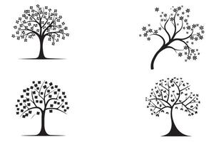 Decorative Trees Set Outline Vector Illustration On White Background