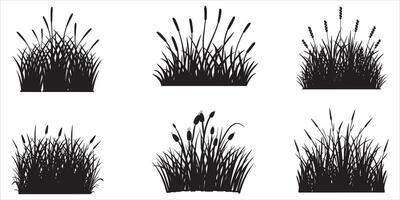 Grass Design Set Outline Vector On White Background