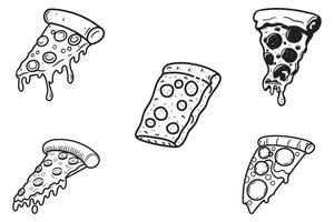 Pizza icono conjunto contorno vector en blanco antecedentes