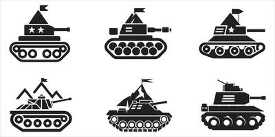 Hand Drawn Tank Set Vector On White Background