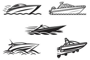 Set of speed boats outline vector on white background illustration