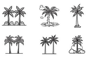 Vector Palm Tree Silhouette Icons In White Background