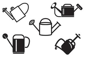 Watering Can Vector Silhouette Outline Silhouette Icons In White Background