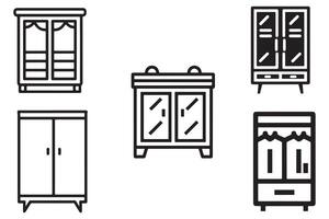 Cupboard Outline Hand Drawn Set Vector On White Background