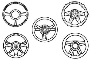 Racing Steering Wheel Outline Vector On White Background