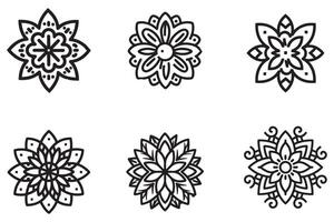 Flower With Leaf Elements Set Outline Vector Illustration On White Background