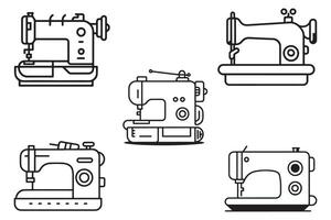 Sewing Machine Set Outline Vector On White Background