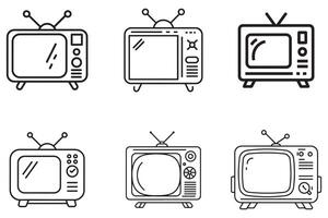 Retro Television Outline Vector On White Background