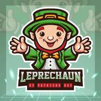 St. Patricks day leprechaun cute cartoon mascot. esport logo design. vector