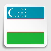 uzbekistan flag icon on paper square sticker with shadow. Button for mobile application or web. Vector