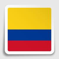 Colombia flag icon on paper square sticker with shadow. Button for mobile application or web. Vector