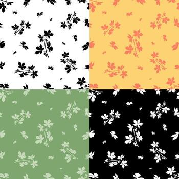 set of seamless patterns with silhouettes of buckeye tree leaves and stick. Ornament for decoration and printing on fabric. Design element. Vector