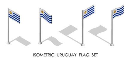 isometric flag of Uruguay in static position and in motion on flagpole. 3d vector