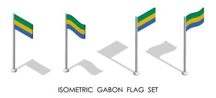 isometric flag of GABON in static position and in motion on flagpole. 3d vector