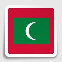 Maldives flag icon on paper square sticker with shadow. Button for mobile application or web. Vector