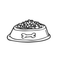 Full pet food bowl doodle illustration in vector. Hand drawn icon of full pet bowl in vector. vector