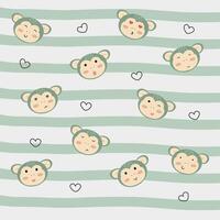 Childish Seamless Pattern With Cute Monkey Face, Hand Drawn Love and Line Pattern Creative Texture For Fabric And Textile Stock Illustration vector