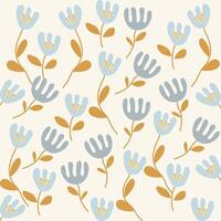 Seamless pattern with trendy hand drawn abstract flowers on soft yellow boho background suitable for fabric, bag, wrapping paper, surface design, children clothing, nursery product design vector