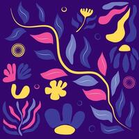 Hand Drawn Modern Flat Abstract Flowers on Purple Background suitable for Fabric, Textile Design, Bed Sheet, Sofa Pillow Pattern, Stationery, Wrapping paper vector