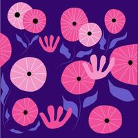 Hand Drawn Modern Flat Abstract Pink Flowers on Purple Background suitable for Fabric, Textile Design, Bed Sheet, Sofa Pillow Pattern, Stationery, Wrapping paper vector