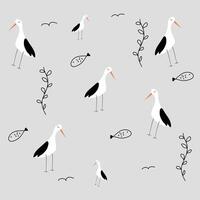 Seamless Pattern Stork, fish and plant in bohemian style, childish pattern suitable for any purpose children product design vector