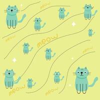 childish Seamless Pattern hand drawn green cute cat with different face expression suitable for Wallpaper, Fabric, Textile Design, Bed Sheet, Sofa Pillow Pattern, Stationery, Wrapping paper, bag vector